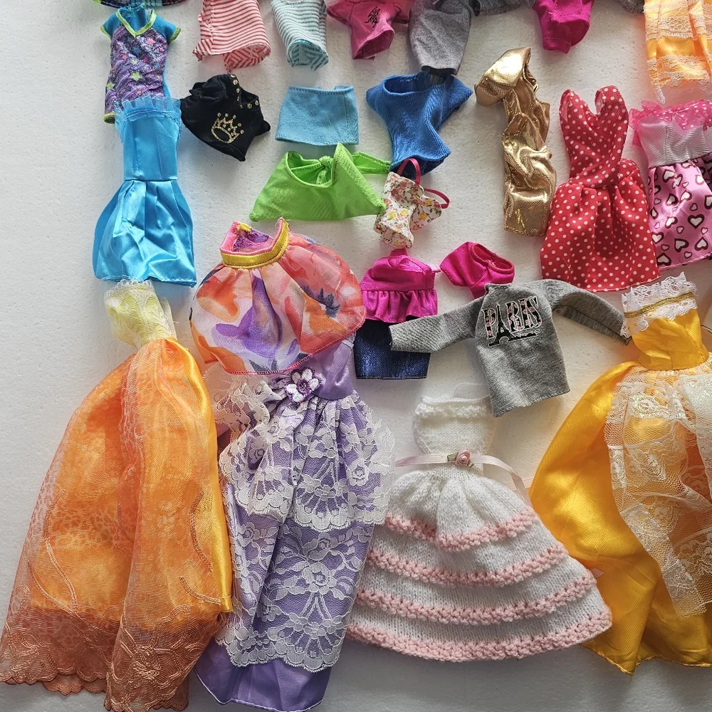 Barbie Doll Dress Collection Pink, Blue, Yellow, Red Lot Bundle Clothes Dresses - Picture 3 of 11